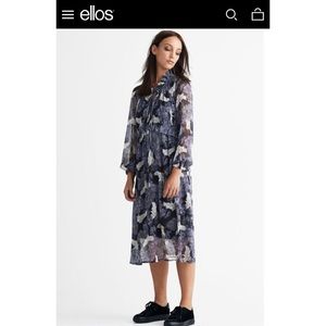 Ellos Crane and Flowers flowy Midi Dress
